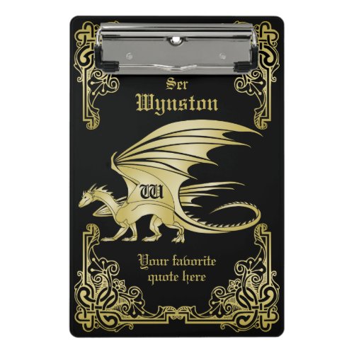 Dragon Monogram Gold Frame Traditional Book Cover Mini Clipboard