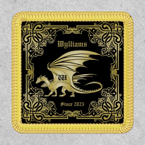 Dragon Monogram Gold Frame Traditional Book Cover Patch