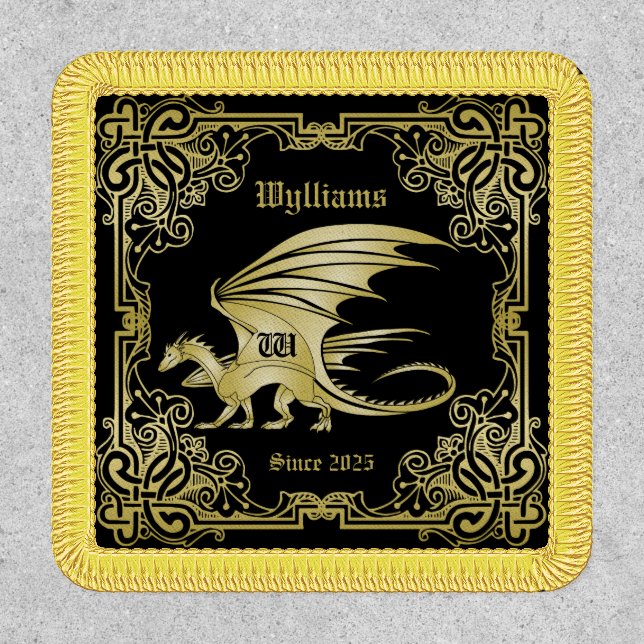 Dragon Monogram Gold Frame Traditional Book Cover Patch (Front)