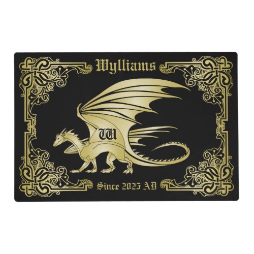 Dragon Monogram Gold Frame Traditional Book Cover Placemat