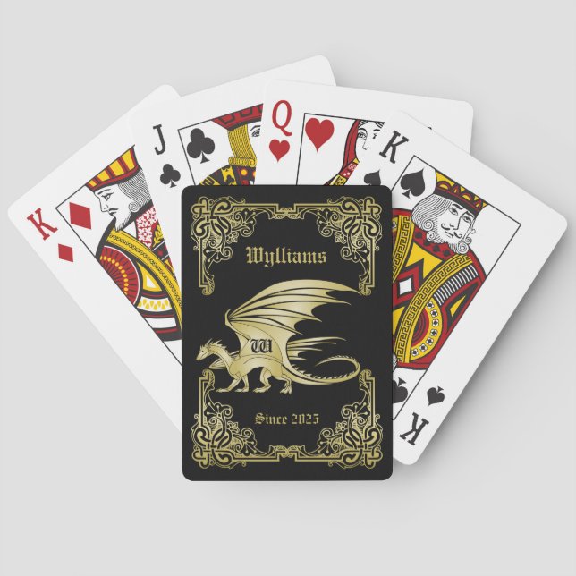 Dragon Monogram Gold Frame Traditional Book Cover Poker Cards (Back)