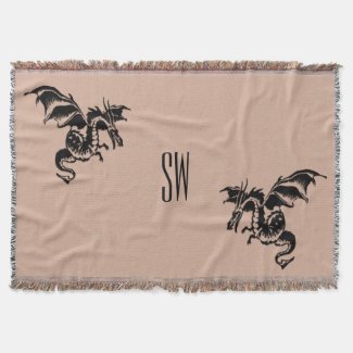 Dragon Monogram Light Brown Throw Blanket