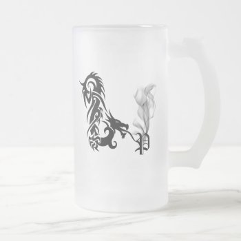 Dragon Monogram P Frosted Glass Beer Mug by NotionsbyNique at Zazzle