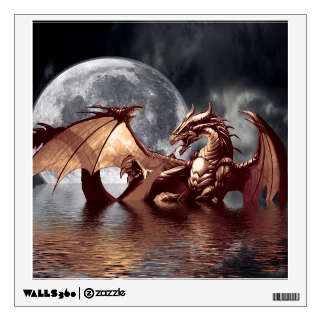 Dragon & Moon Fantasy Art Window or Wall Decal (Front)