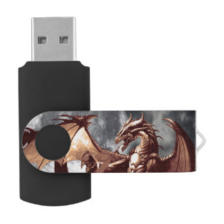 Dragon & Moon fantasy artwork Flash Drive