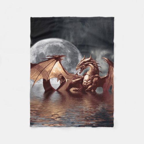 Dragon  Moon Fantasy Artwork Fleece Blanket