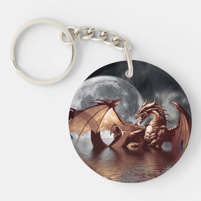 Dragon & Moon Fantasy Artwork Keychain (Front)