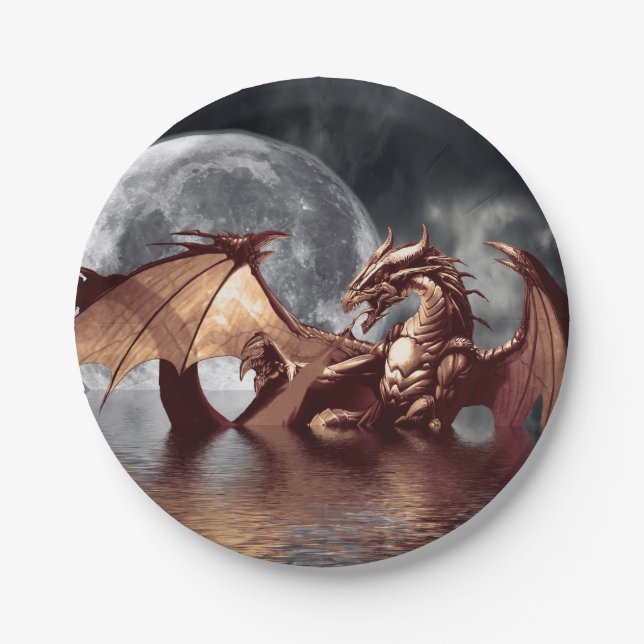 Dragon & Moon Fantasy Artwork Paper Plates (Front)