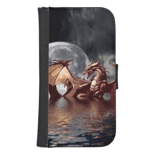 Dragon  Moon Fantasy Artwork Samsung S4 Wallet Case