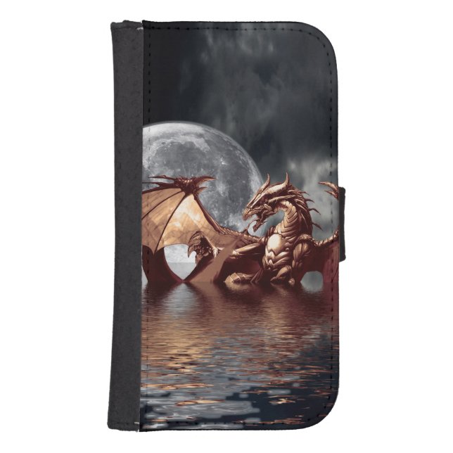 Dragon & Moon Fantasy Artwork Samsung Galaxy Wallet Case (Front)