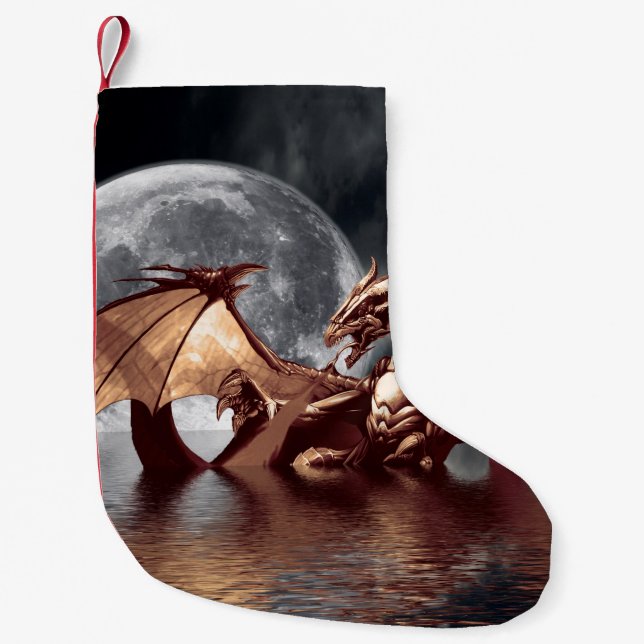 Dragon & Moon Fantasy Artwork Small Christmas Stocking (Front)