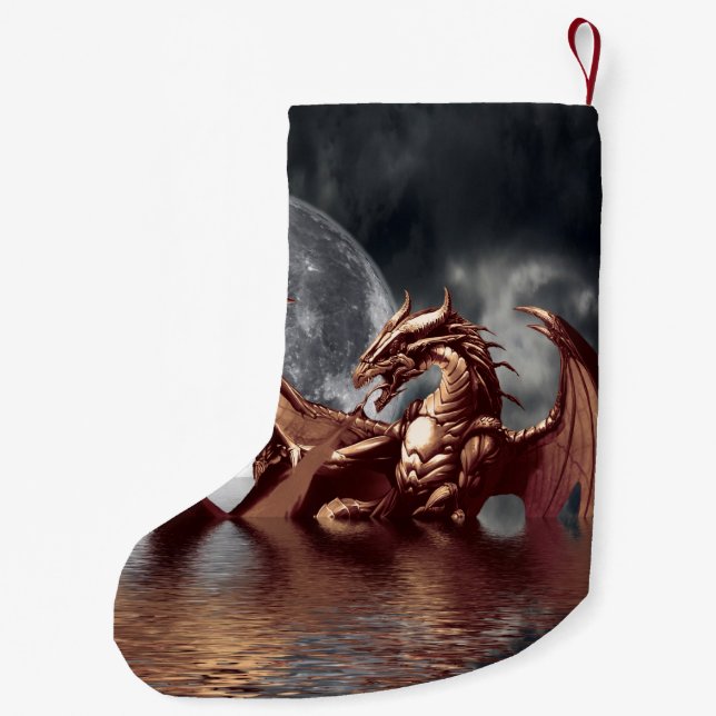 Dragon & Moon Fantasy Artwork Small Christmas Stocking (Back)