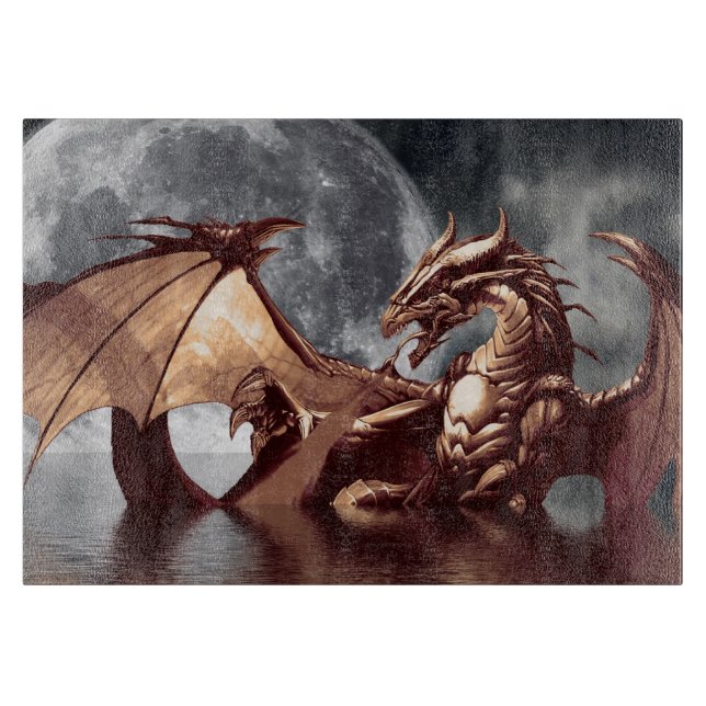 Dragon & Moon Fantasy Design Cutting Board (Front)