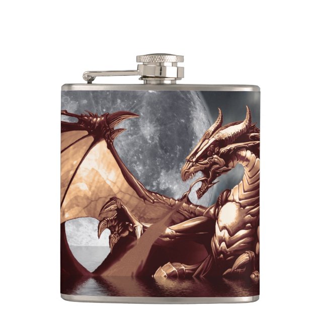 Dragon & Moon Fantasy Design Hip Flask (Front)