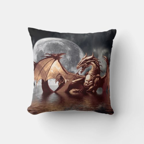 Dragon  Moon Fantasy Mythical Throw Pillow