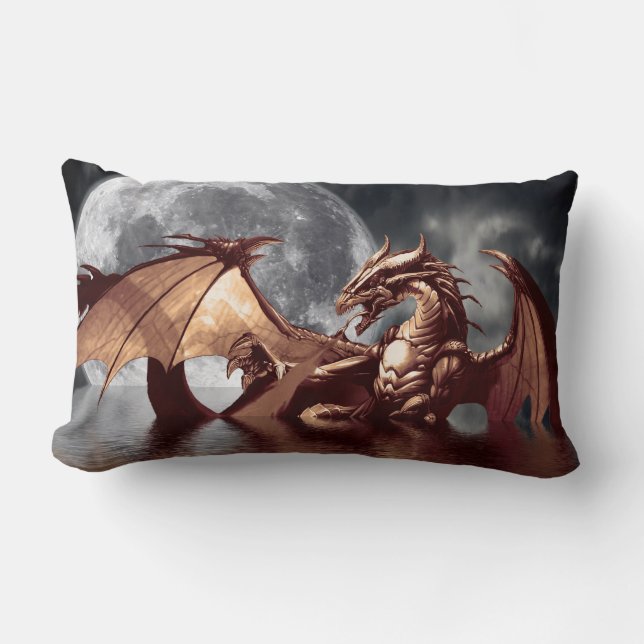 Dragon & Moon Fantasy Mythical Throw Pillow (Front)