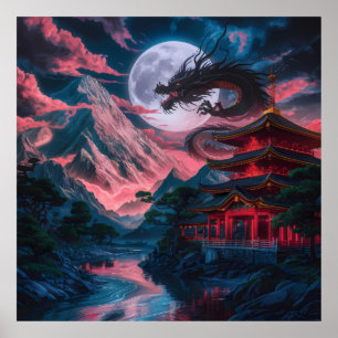 Dragon Moon Mountains Poster