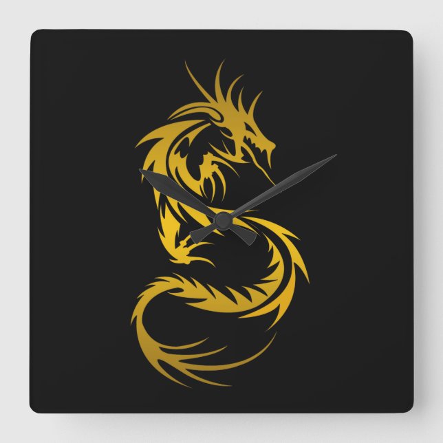 Dragon of Gold Square Wall Clock (Front)