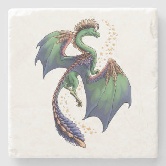 "Dragon of Summer" Flowers Fantasy Art Stone Coaster