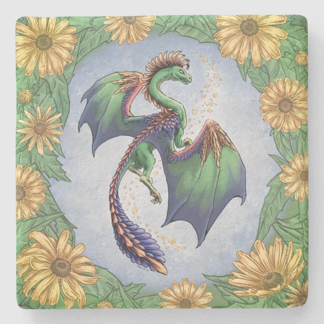Dragon of Summer Nature Fantasy Art Stone Coaster (Front)