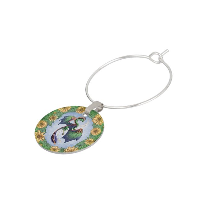 Dragon of Summer Nature Fantasy Art Wine Charm (Side)