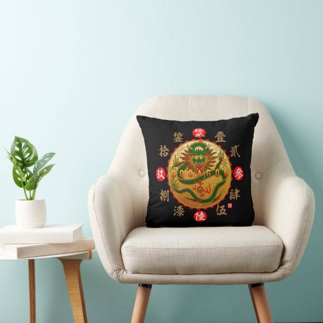 Dragon & Old Kanji numerals Throw Pillow (Chair)