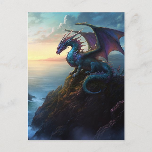 Dragon On A Cliff Fantasy Art Postcard (Front)