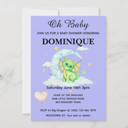 Dragon On A Cloud _ Baby Shower Invitation
