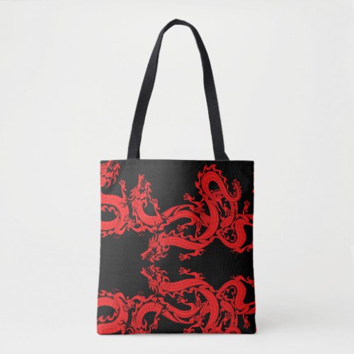 Dragon on Black Background Mystical Animal Pattern Tote Bag