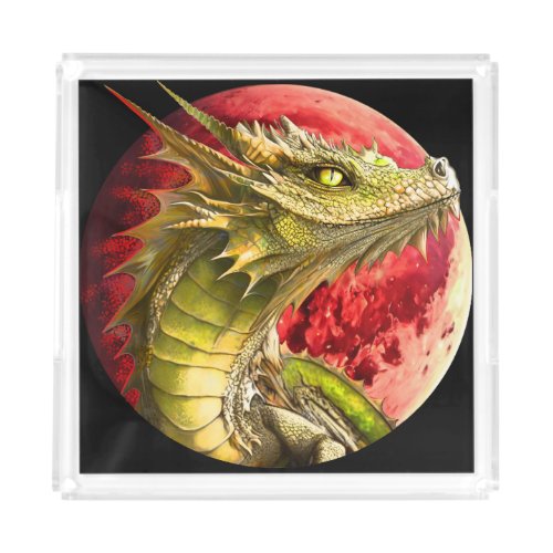 Dragon on Bloody Moon Acrylic Tray