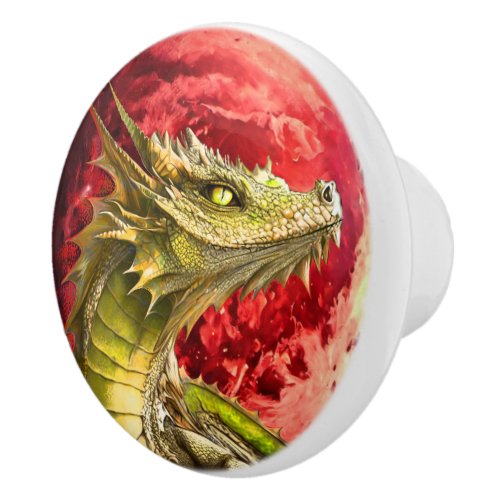 Dragon on Bloody Moon Ceramic Knob