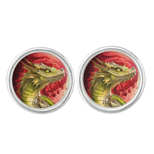 Dragon on Bloody Moon Cufflinks