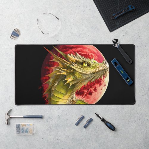 Dragon on Bloody Moon Desk Mat