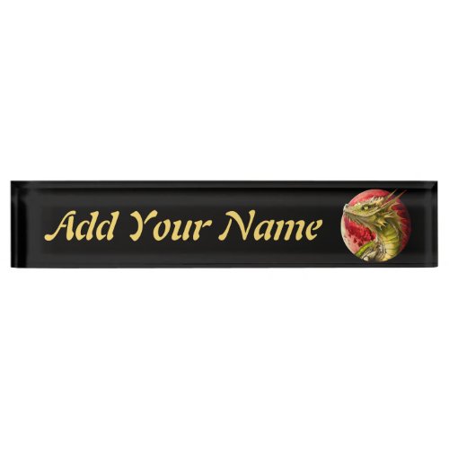 Dragon on Bloody Moon Desk Name Plate