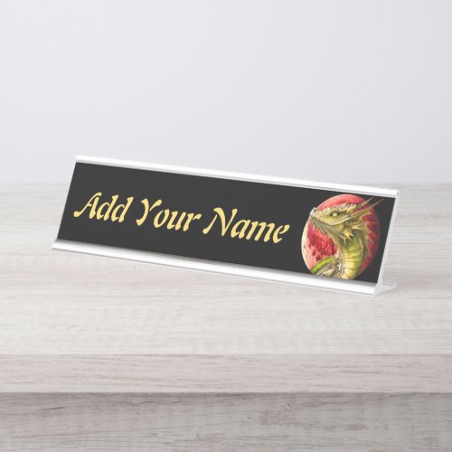 Dragon on Bloody Moon Desk Name Plate