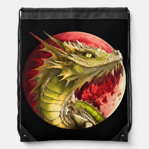 Dragon on Bloody Moon Drawstring Bag