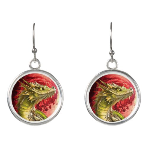 Dragon on Bloody Moon Earrings