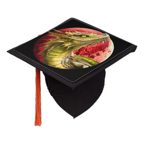 Dragon on Bloody Moon Graduation Cap Topper