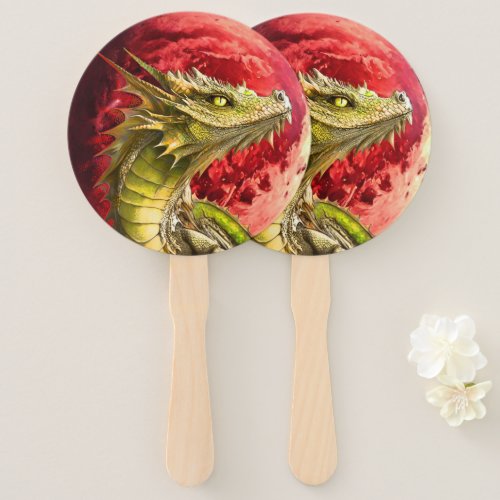 Dragon on Bloody Moon Hand Fan