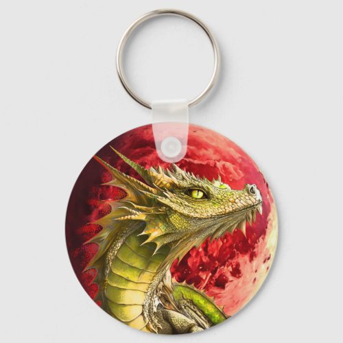 Dragon on Bloody Moon Keychain