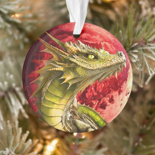 Dragon on Bloody Moon Ornament