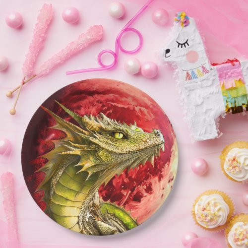 Dragon on Bloody Moon Paper Plates