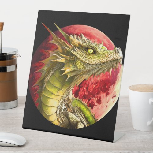 Dragon on Bloody Moon Pedestal Sign