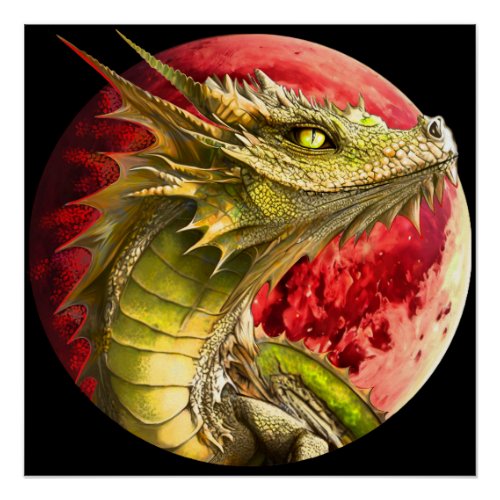 Dragon on Bloody Moon Poster