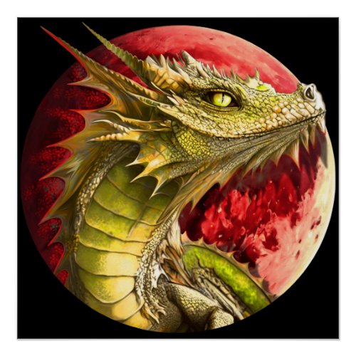 Dragon on Bloody Moon Poster