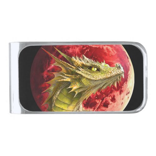 Dragon on Bloody Moon Silver Finish Money Clip