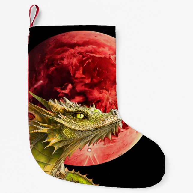 Dragon on Bloody Moon Small Christmas Stocking (Front)