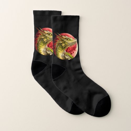 Dragon on Bloody Moon Socks