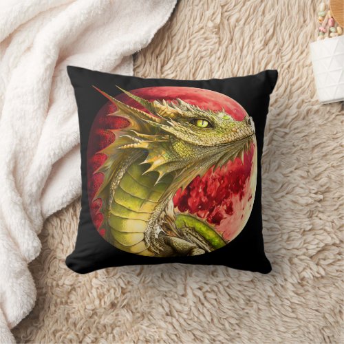 Dragon on Bloody Moon Throw Pillow