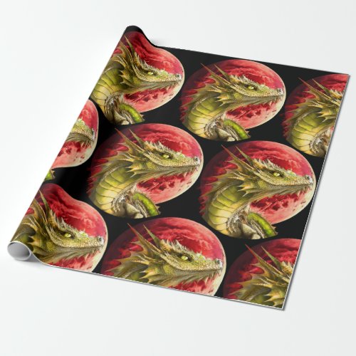 Dragon on Bloody Moon Wrapping Paper